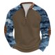 thumbnail image 2 of Blusas y camisas de manga larga con cuello redondo para hombre, talla grande, media cremallera, cuello redondo, estampado vintage de camuflaje, blusa de poliéster de manga larga para hombre, 2 of 4
