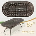 thumbnail image 4 of 9-Piece Cast Aluminum Outdoor Dining Set, Vintage Patio Furniture for 8 Includes 87" Oval Dining Table, 6 Stackable Chairs & 2 Swivel Chairs with Cushions & Umbrella Hole, 4 of 6