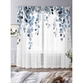 thumbnail image 4 of Blue Eucalyptus Leaves Semi Sheer Curtains 96 Inch Length 2 Panels Set, Summer Farmhouse Botanical Sheer Kitchen Curtain Privacy Voile Window Curtain for Living Room Bedroom Rod Pocket Drapes, 4 of 7
