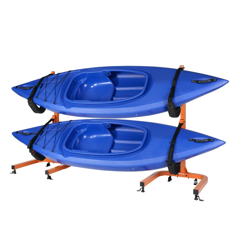 RAD Sportz Kayak Double Storage Rack- Self Standing 2 Canoes Kayaks Cradle  Set with Adjustable Safety Strap System for outdoor and indoor Use