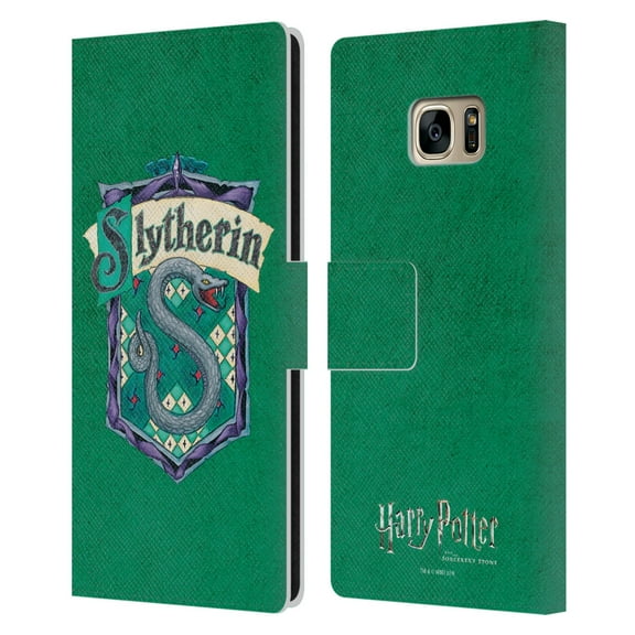 Head Case Designs Officially Licensed Harry Potter Sorcerer's Stone I Slytherin Crest Leather Book Wallet Case Cover Compatible with Samsung Galaxy S7 edge