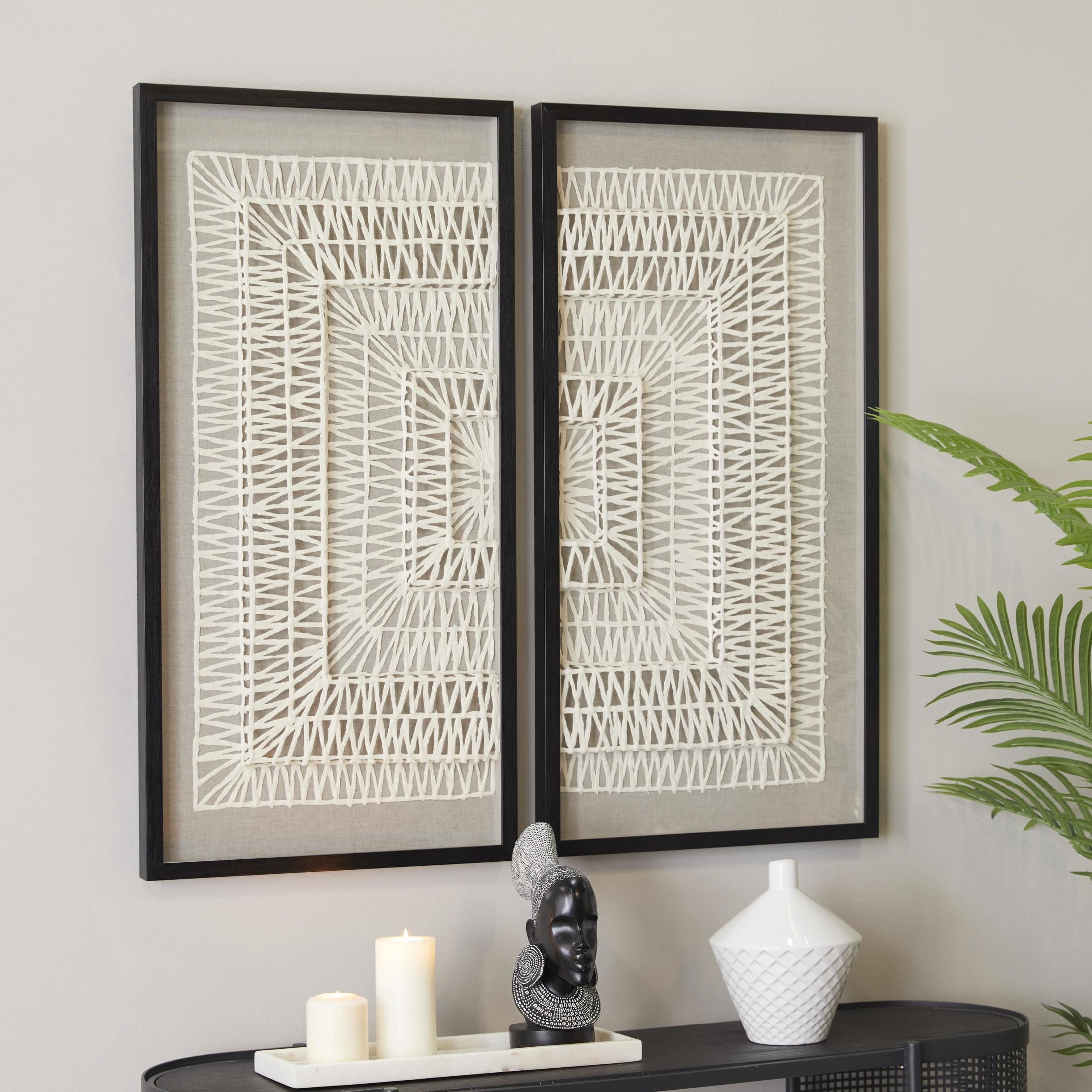20"W, 39"H White Geometric Handmade 3D Origami Shadow Box with Black Frame, by DecMode (2 Count)