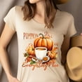 thumbnail image 4 of Pumpkin Spice and Everything Nice T-Shirt | Fall Coffee Pumpkin Graphic Tee for Women, Dark Heather, Size M, 4 of 6