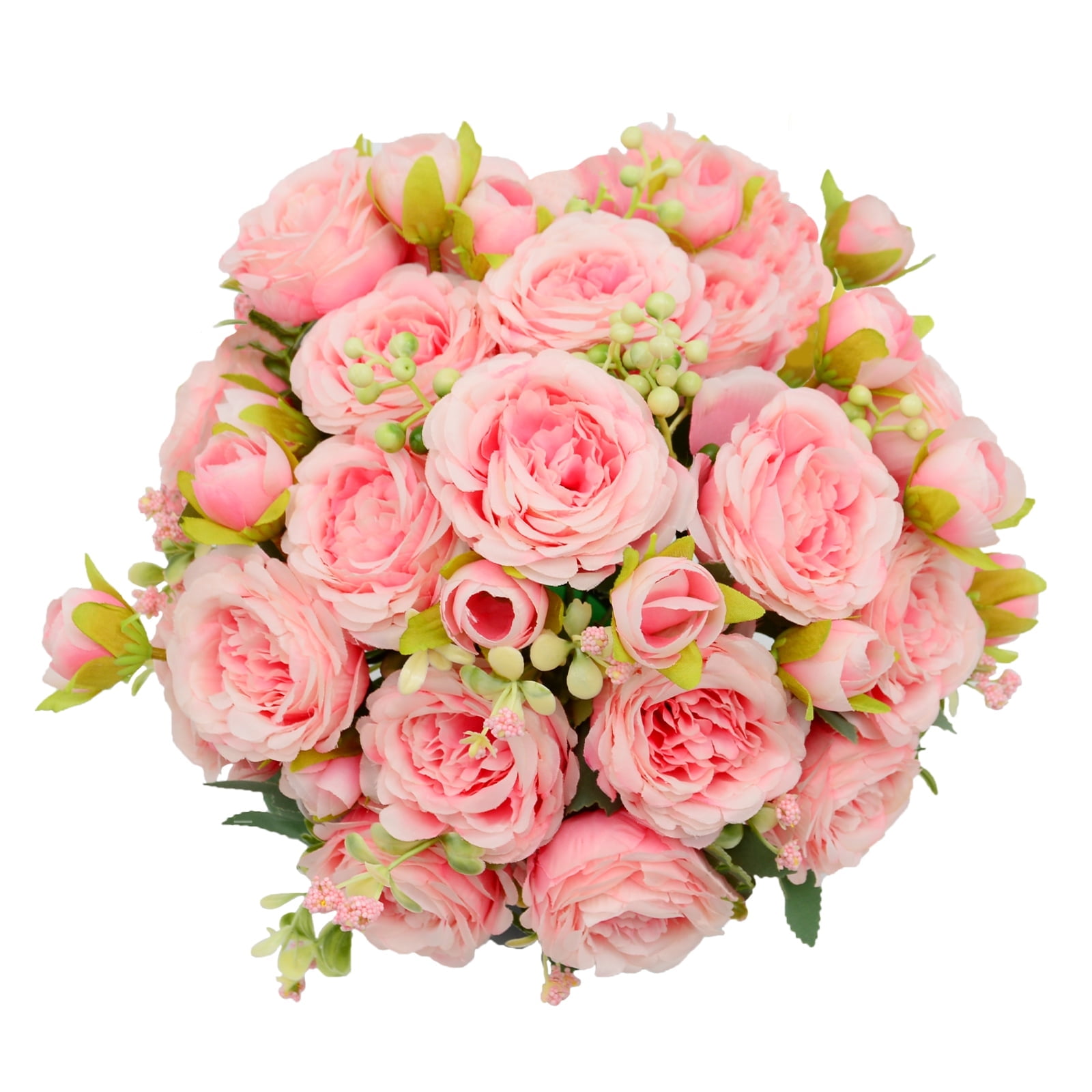 2 Pack Pink Artificial Peony & Austin Rose Bouquet,10 Silk Heads,12.6" No-Assembly for Home/Wedding/Mother's Day/Valentine's