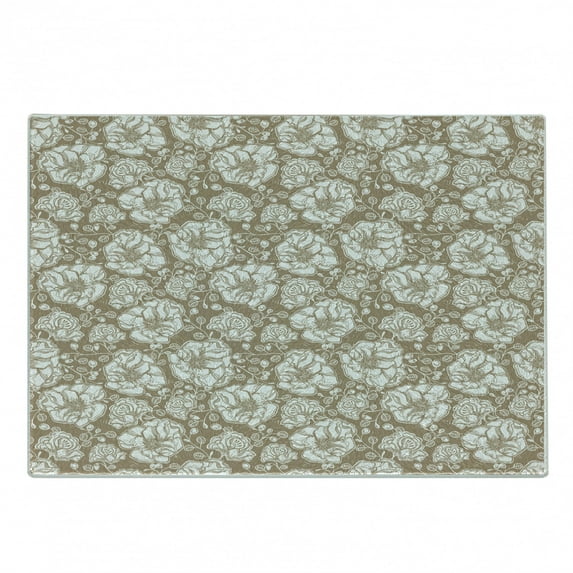 Floral Cutting Board, Vintage Floral Pattern of Tender Flowers Summer Berries Retro Hand Drawn Ornament, Decorative Tempered Glass Cutting and Serving Board, Small Size, Camel White, by Ambesonne