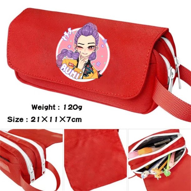 Kpo-p Demon Hun-ter Leather Flap Pencil Case,7.8" Cosmetic Bag, Zipper Organizer, Leather Flap Stationery Bag