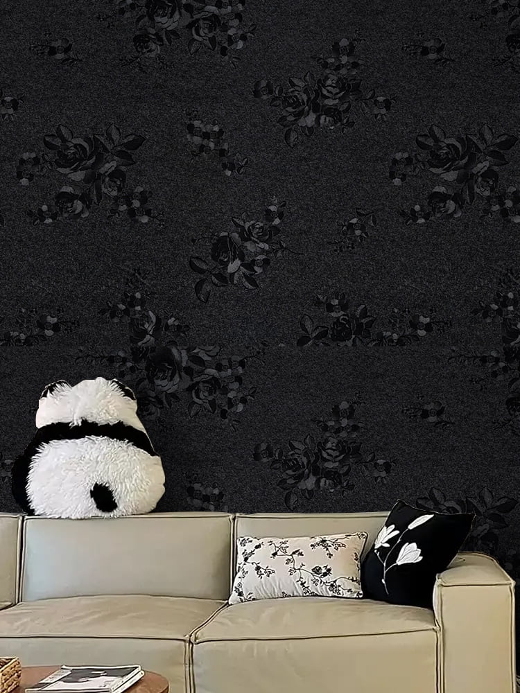 UMIGGEE Black Wallpaper 17.7-in x 118-in Embossed Rose Self Adhesive Wall Paper Gray Peel and Stick Wallpaper Vinyl Contact Paper for Home Decoration Cabinet Furniture Renovation