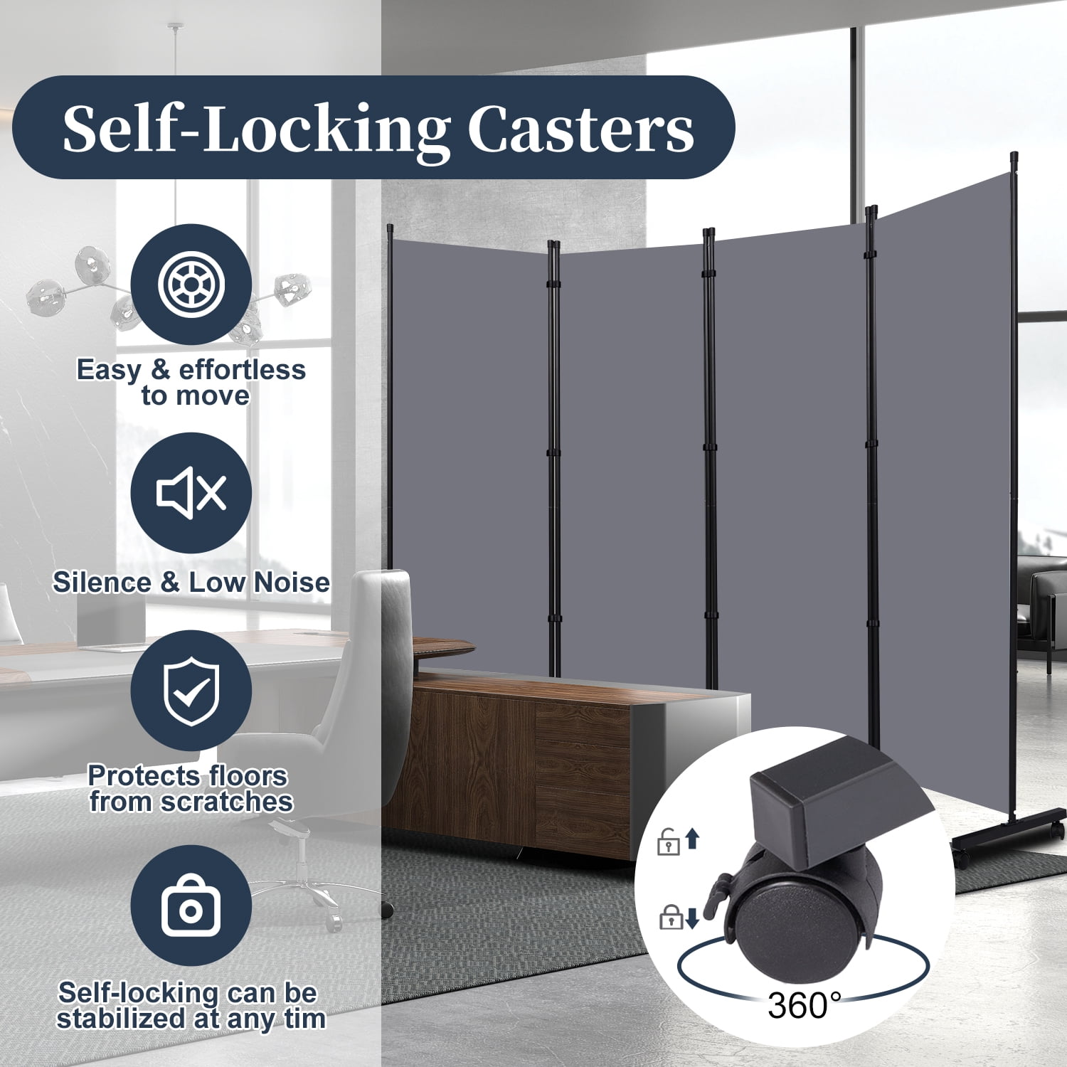 JVVMNJLK Room Divider & Privacy Screen, Polyster Gray, 88", 4 Count