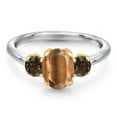 thumbnail image 3 of Gem Stone King 10K Two Tone Gold Brown Tiger Eye and Brown Smoky Quartz Engagement Ring for Women | 1.77 Cttw | Oval 8X6MM | Gemstone Birthstone | Size 8, 3 of 6