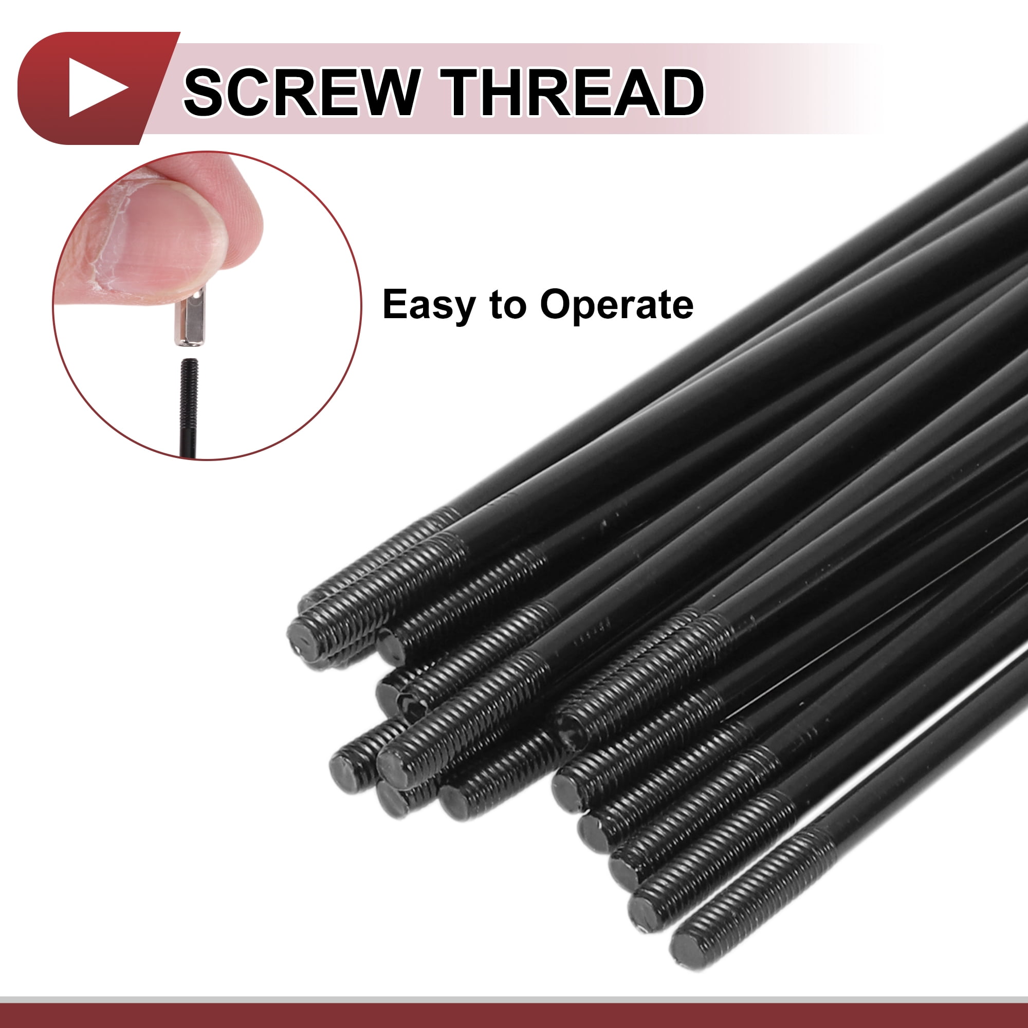 Unique Bargains 20 Set 13G Bicycle Spoke Bike Wheel Spokes 304 Stainless Steel Black-227mm