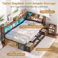 thumbnail image 5 of Upholstered Corner Bed Frame with Storage, 14''H Under LED Daybed Frame with Pull-Out Cabinet and Charging Station & 6 Drawers Underneath for Living Room,Bedroom & Guest Room, Black & Vintage Brown, 5 of 11