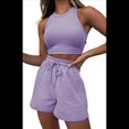 thumbnail image 1 of Conjuntos de Verano para Mujer, Conjunto Informal de 2 Piezas con Top Corto y Pantalones Cortos de Punto Gofre, Ropa de Dormir, , XL, 1 of 10