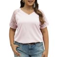 thumbnail image 3 of Mengpipi Plus Size Tops for Women Waffle Knit Lace Short Sleeve Blouse Casual Loose Summer T Shirts Pink 1X-4X, 3 of 5