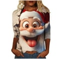 thumbnail image 2 of Ounisa Christmas Shirts for Women Funny Snowflake Elkhorn Santa Claus Plus Size 3/4 Sleeve Tops Cute Crewneck Vacation Christmas Tree Shirt, 2 of 5