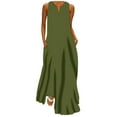thumbnail image 2 of Wedding Guest Dresses for Women,Clearance Women's Fashion Summer Sleeveless Solid V-Neck Pocket Long Dress Sleeveless V-Neck Dress, 2 of 5