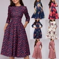 thumbnail image 1 of Farfi Otoño Mujeres elegante flor de plumas Impresión 3/4 Manga Cuello redondo A-Line Vestido Pluma blanca * Farfi Vestido, 1 of 2