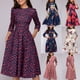 thumbnail image 1 of Farfi Otoño Mujeres elegante flor de plumas Impresión 3/4 Manga Cuello redondo A-Line Vestido Pluma blanca * Farfi Vestido, 1 of 2