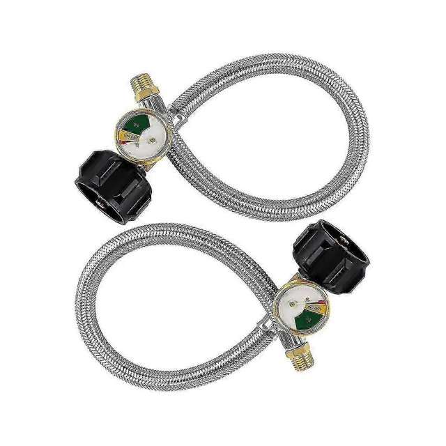 15 Inch RV Propane Hose Pigtail with Gauge for 5-40Lb Tanks - Stainless Braided Propane Hose Quick-Good
