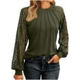 thumbnail image 2 of Women Long Sleeve Shirts Fall Lace Tops Fashion Round Neck Sweaters Dressy Casual Winter Tunic Blouse Trendy Women's Solid Color Long Sleeved Lace Patchwork Casual Fall Top Round Neck Top, 2 of 6
