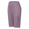 thumbnail image 7 of ABATAB Cotton Linen Shorts for Women Bermuda Button Elastic Waisted Shorts Casual Loose Lightweight Beach Shorts with Pockets, 7 of 7