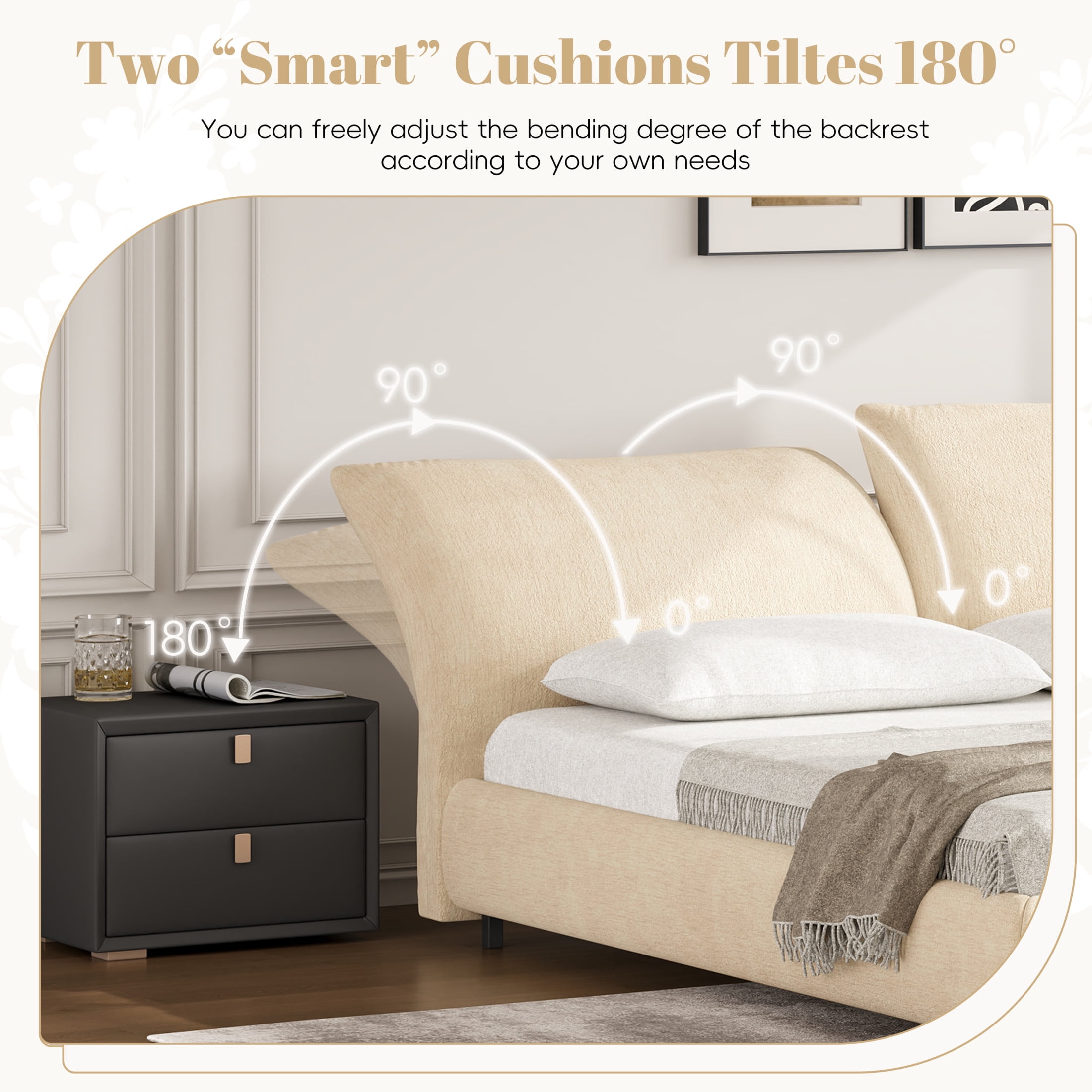 Christopher Knight Home King Upholstered Bed Frame with Adjustable Cushions, Beige