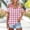Pink, variant on Women's V-Neck T-Shirt, Loose Fit Short Sleeve Blouse with Lattice Stripe and Breathable Design for Casual Summer Wear