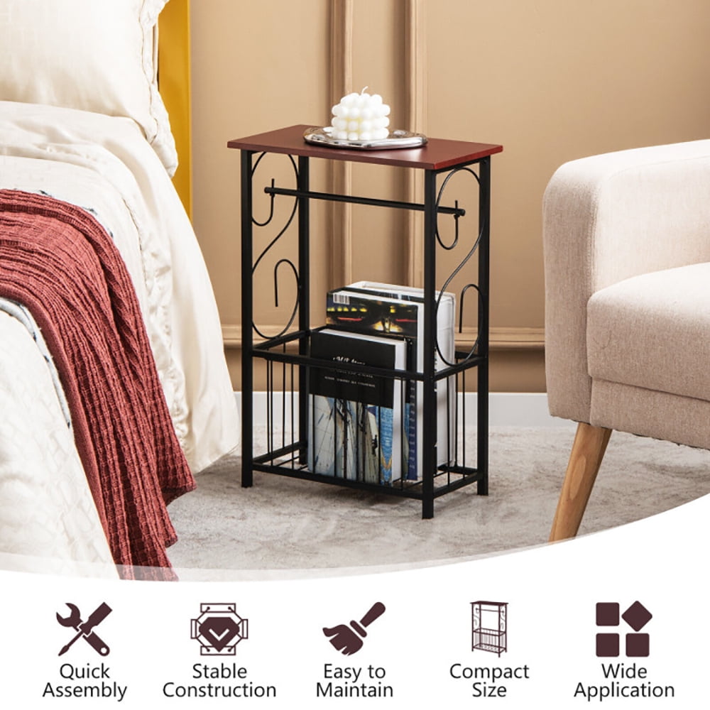 Finihen End Side Table, Side Sofa Narrow Table with Removable Paper Holder, Sofa Side Table, Bed Side Table, for Living Room, Bedroom, Brown Finihen End Side Table, Side Sofa Narrow Table with Removable Paper Holder, Sofa Side Table, Bed Side Table, for Living Room, Bedroom, Brown