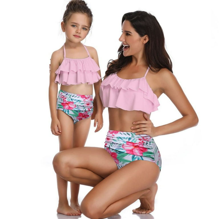  Girls Two Piece Swimsuit Toddler Falbala High Waisted Mother  Daughter Bathing Suit Baby Halter Tankini Bikini Swimwear: Clothing, Shoes  & Jewelry