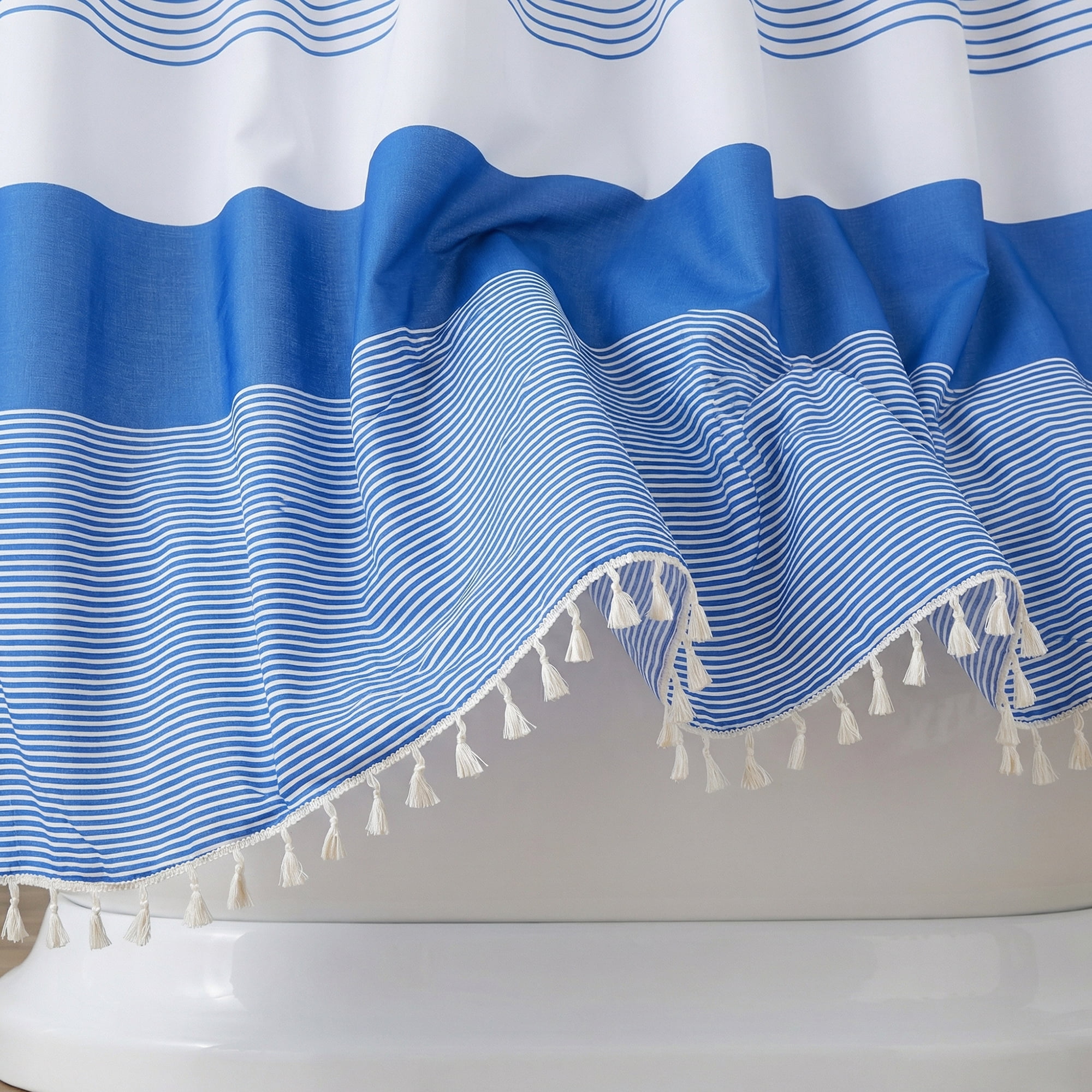 Unique Bargains Striped Waterproof Shower Curtain Sets with 12 Hooks Blue 72"W x 72"L