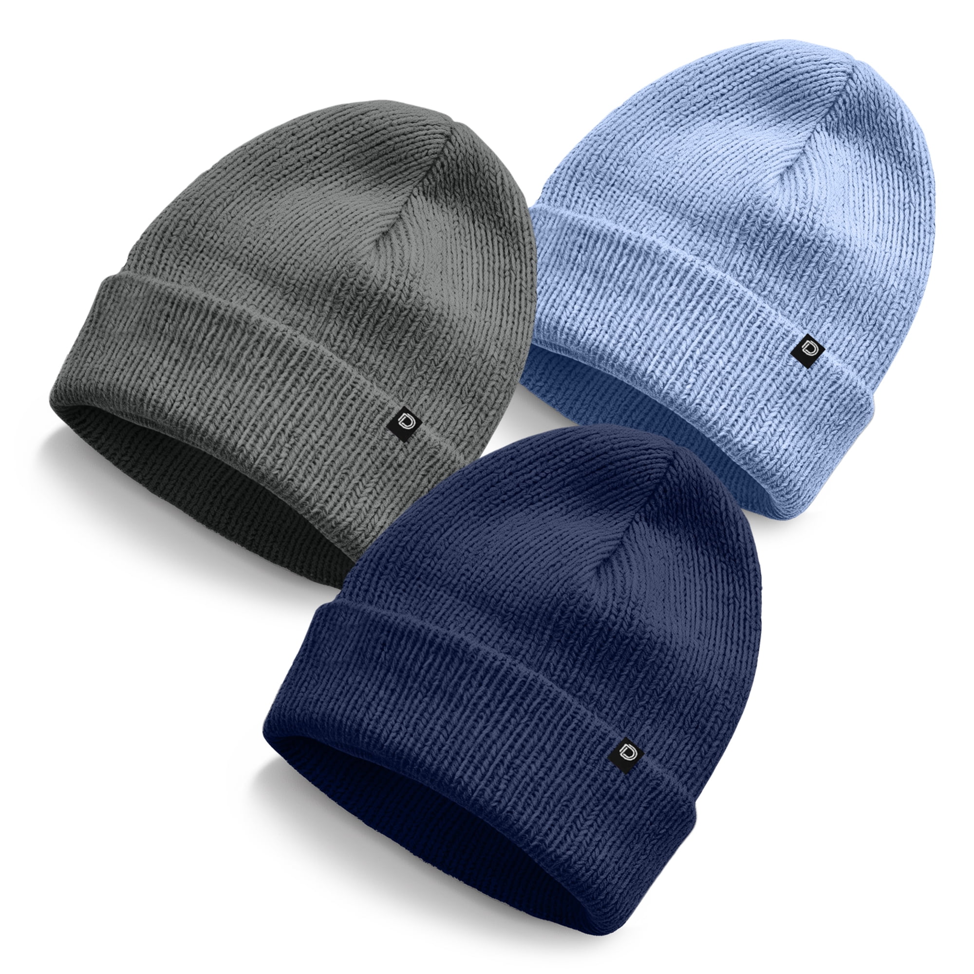 Dalix Beanie Soft Knit 3 Pack Stretch Skully Warm Winter Ski Asphalt Gray Periwinkle Navy Blue