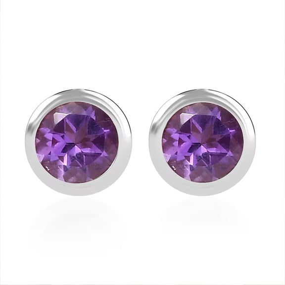 Poke Free  Amethyst 0.50 ctw Stud Earrings in Rhodium Over Sterling Silver