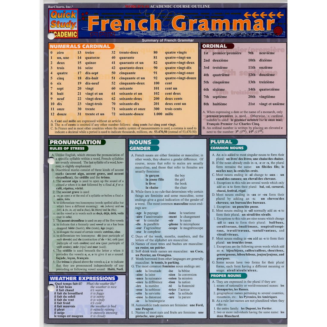 BarCharts Inc. 9781572225282 French Grammar