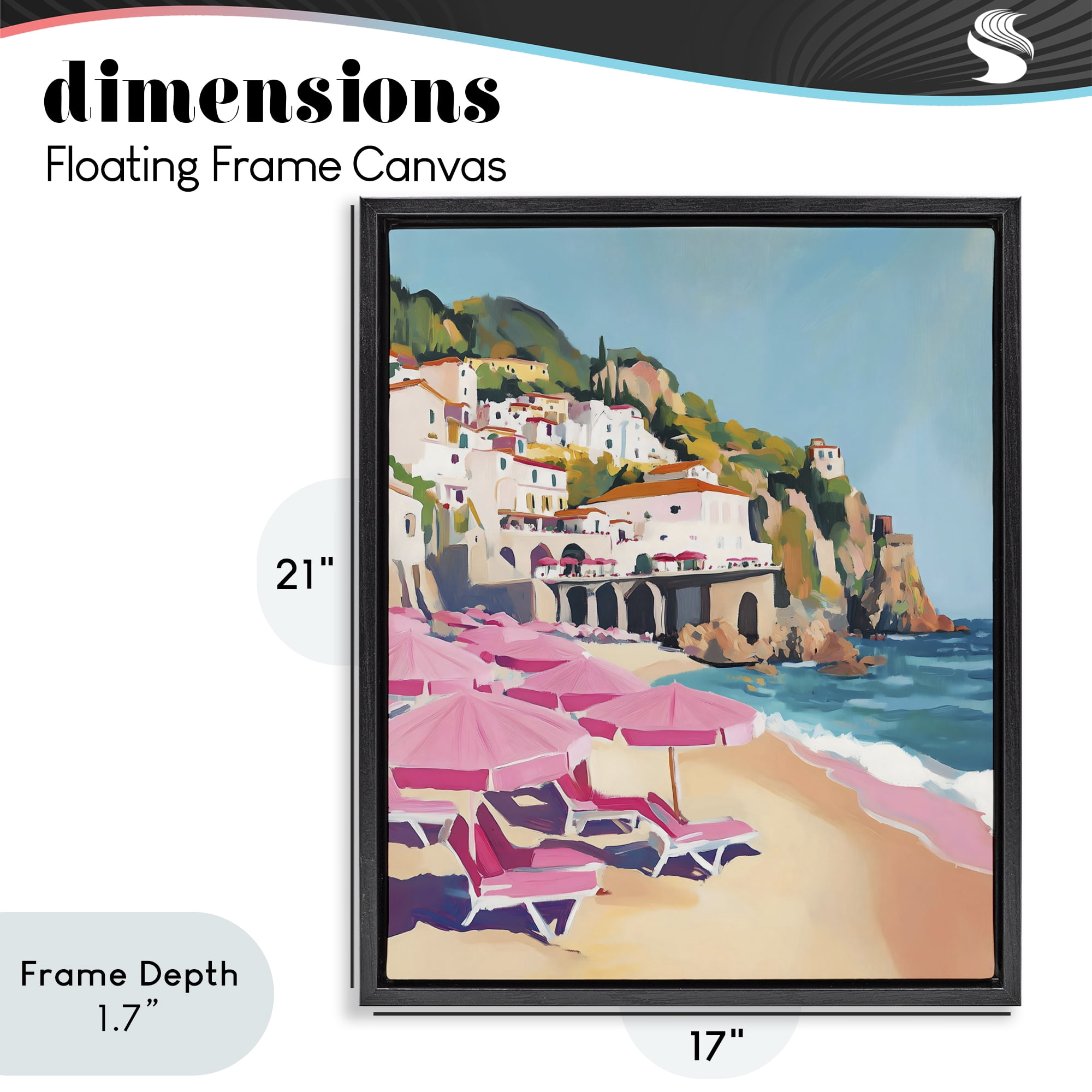 Stupell Industries Pink Beach Chairs on Shoreline Black Framed Floater Canvas Wall Art, design by The Prints Vibe