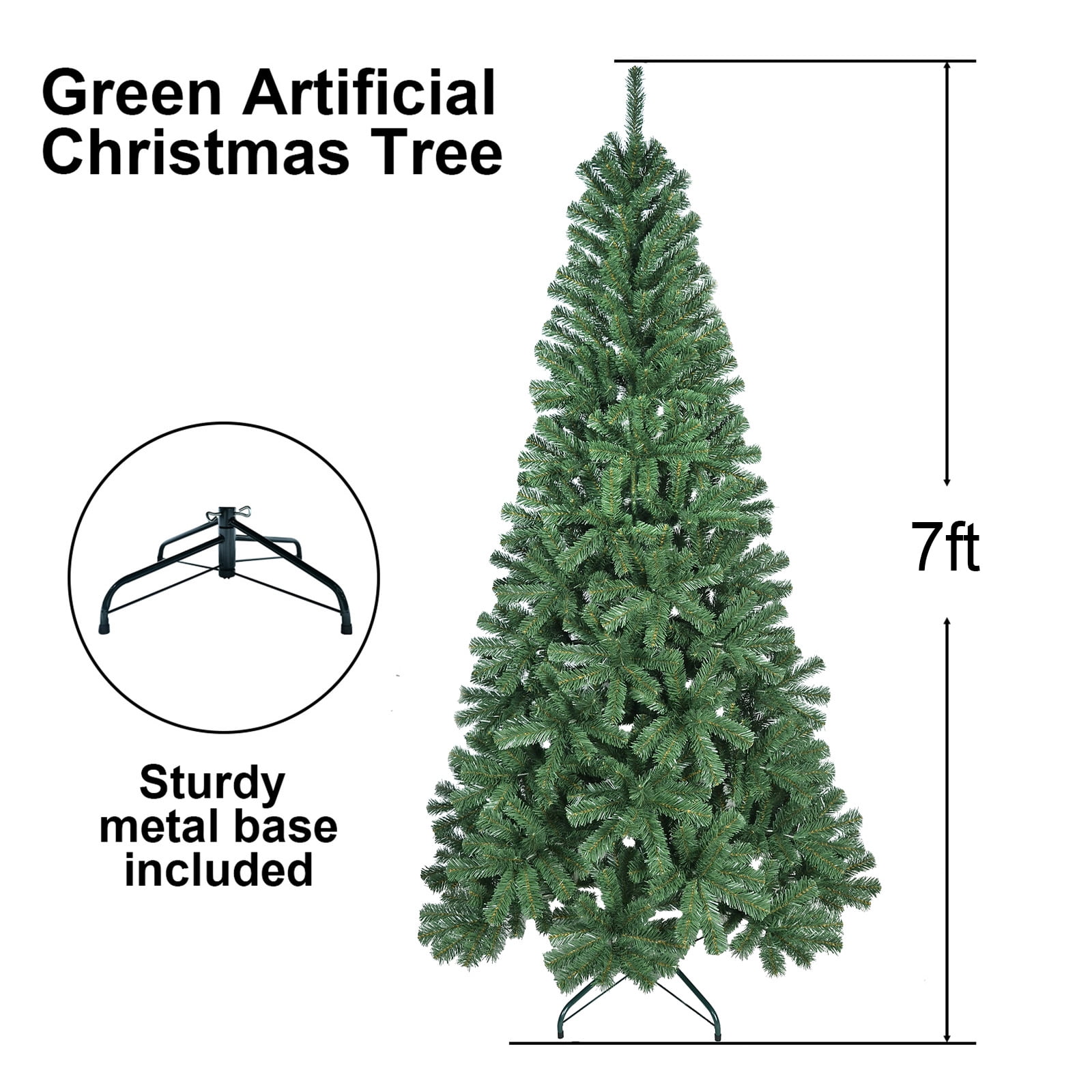 7ft Artificial Christmas Tree with 774 PVC Tips, Hinged Branches, Metal Stand