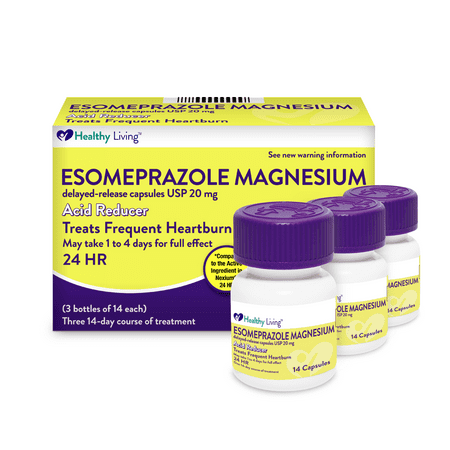 Healthy Living Acid Reducer for Frequent Heartburn Relief, 20 mg Esomeprazole Magnesium, 42 Capsules
