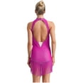 thumbnail image 2 of Nyeemya Women's Tassels Fringe Leotard Backless Latin Dance Dress Ballroom Modern Jazz Dancewear Hot Pink L, 2 of 6