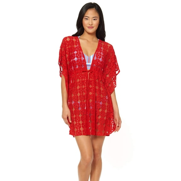 Jessica Simpson Women's Standard Swimsuit Border Bathing Suit Cover Up, Cherry, XL 18-20