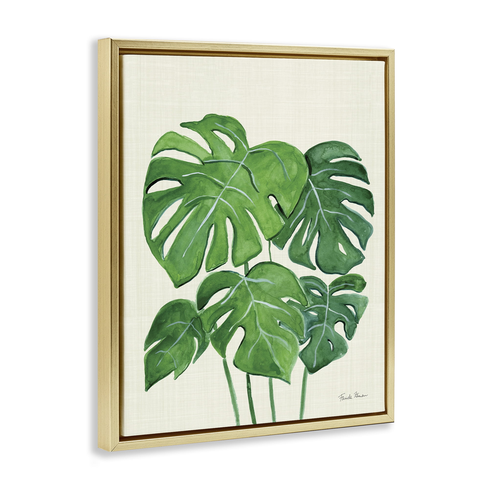 Stupell Industries Green Monstera Bundle Botanical & Floral Painting Gold Floater Framed Art Print Wall Art, 25 x 31