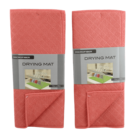 

Dependable Industries 2 Pack Embossed Ultra Absorbent Kitchen Microfiber Dish Drying Mat (Peach)
