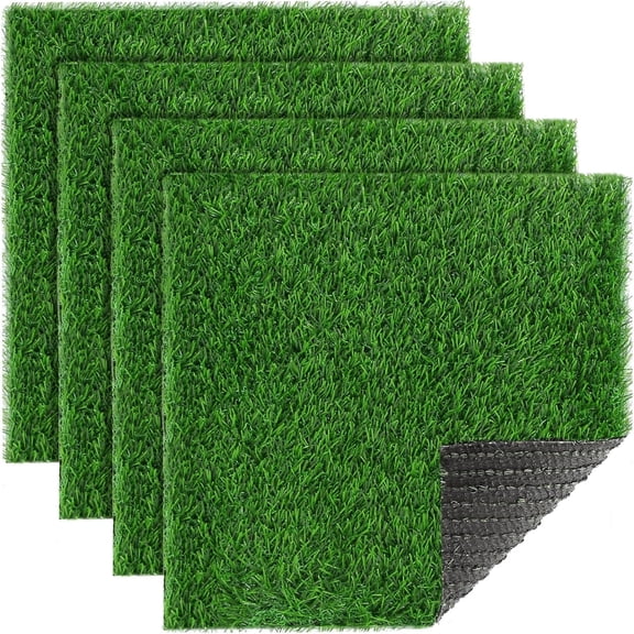 12X12 Artificial Grass Table Placemats 4 Pack, Green Easter Fake Turf Patch Square Tiles Table Runner Decor Birthday, Party, Baby Shower, Wedding, Holiday