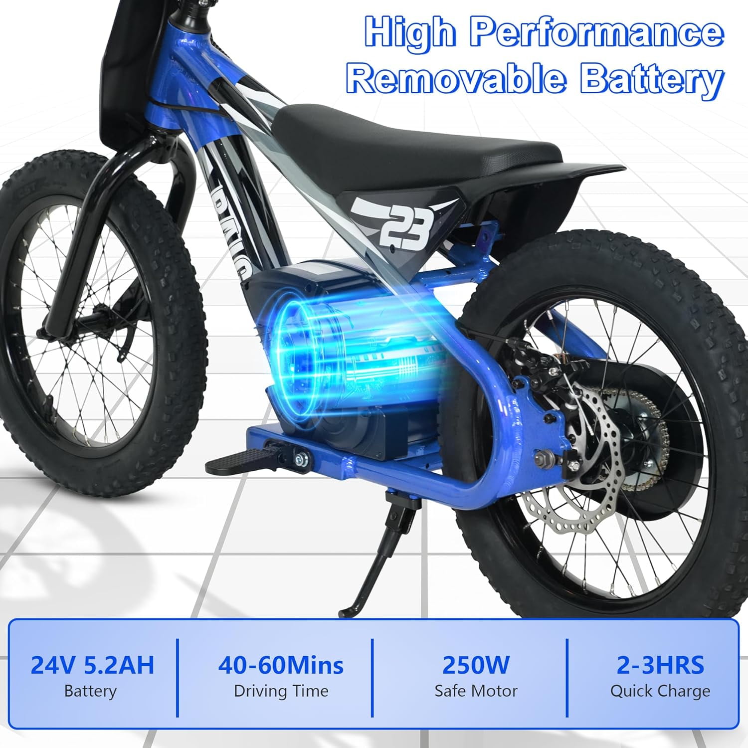Akaber Kids Electric Dirt Bike for 6-12 Years, 250W Brushless Motor 15.5MPH, 16" Inflatable Tires, 24V Detachable Battery, Electric Bike for Kids