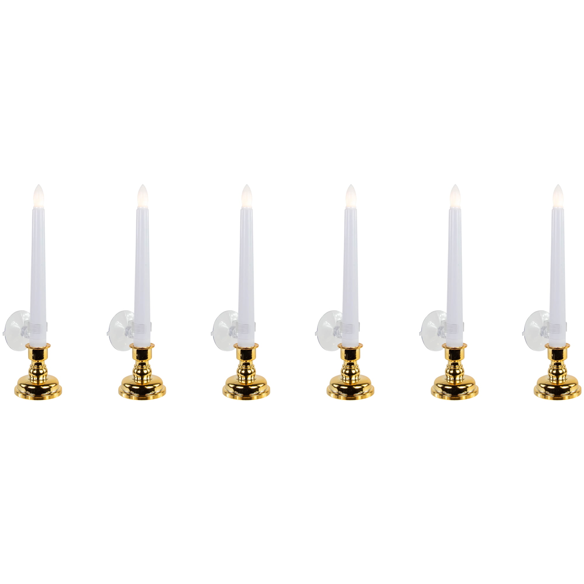 Set of 6 White and Gold Christmas Candle Lights 9.5"