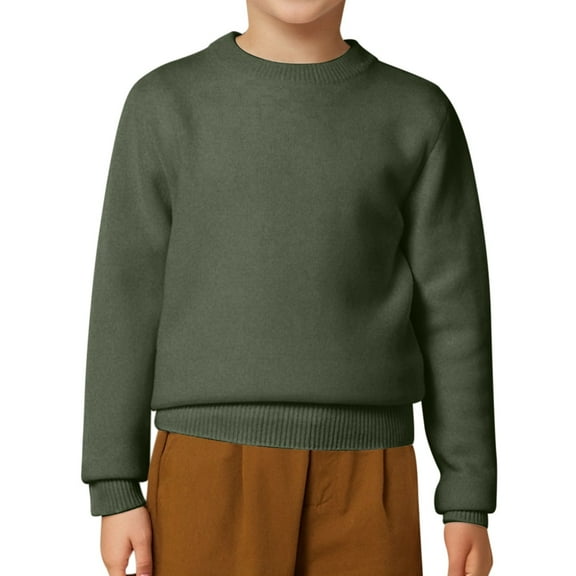 Krdevn Kids Sweater Solid Color Pullover Round Neck Soft Knitwear Warm Comfortable Casual Winter Clothing Cozy Outfit,Color:Green1,Size:10-12 Years