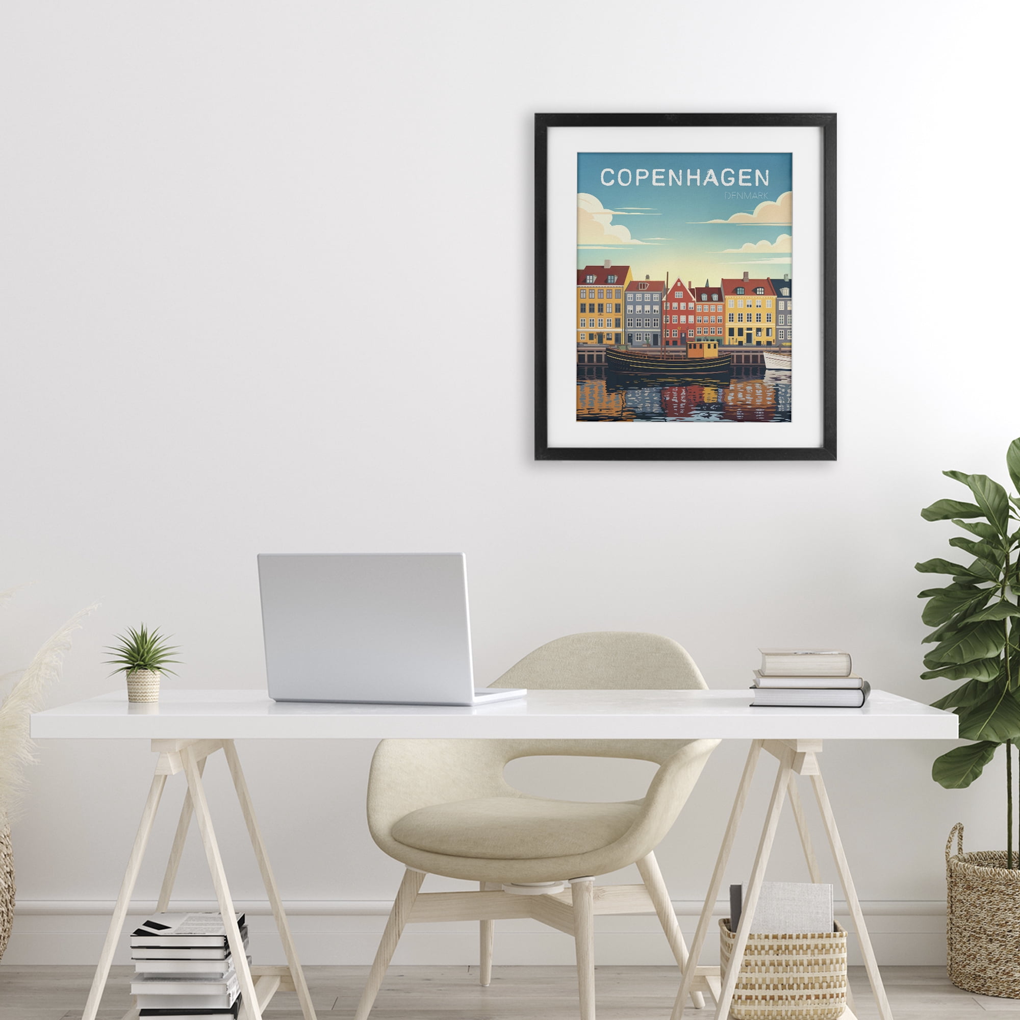 Stupell Industries Copenhagen Cityscape with River Black Framed Print Under Glass, design by Andreas Magnusson