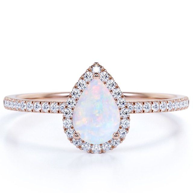 JeenMata Anillo de Bodas de 1,25 Uds con Ópalo Welo natural en Forma de Pera y Moissanita en Oro Rosa de 18 K sobre Plata