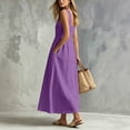thumbnail image 7 of Gamivast Linen Dresses for Women Sleeveless Square Neck Button Front Maxi Dress with Pockets Casual A-Line Sundress Summer Vacation Beach Dress Purple XXL, 7 of 7