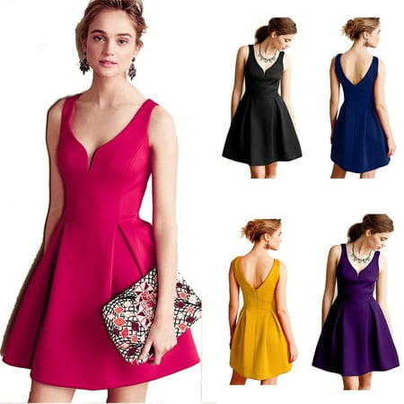 Vestidos De Novia Baratos Summer Halter Stitching Sleeveless V-neck Backless Women Dress Hem Plus Size Solid Sexy Dresses Evening Party Vestido De Festa ()