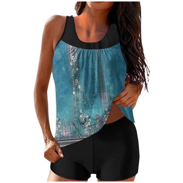 Traje de Baño de Dos Piezas para Mujeres Traje de Baño Conservador con Correa de Espalda Y Control Del Vientre, Conjuntos Cortos de Playa para Mujeres