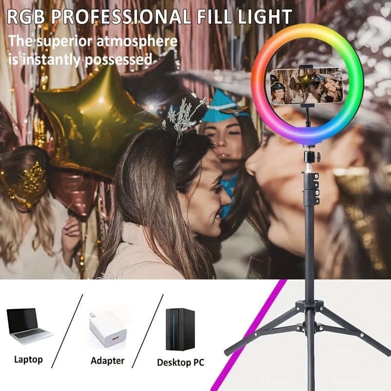 UEGOGO 10-Inch LED Selfie Ring Light with 51-Inch Tripod And Phone Stand, RGB Tone Mode, Stepless Dimming, USB Powered for Live Streaming, Makeup, Cooking Video Recording, Indoor Use