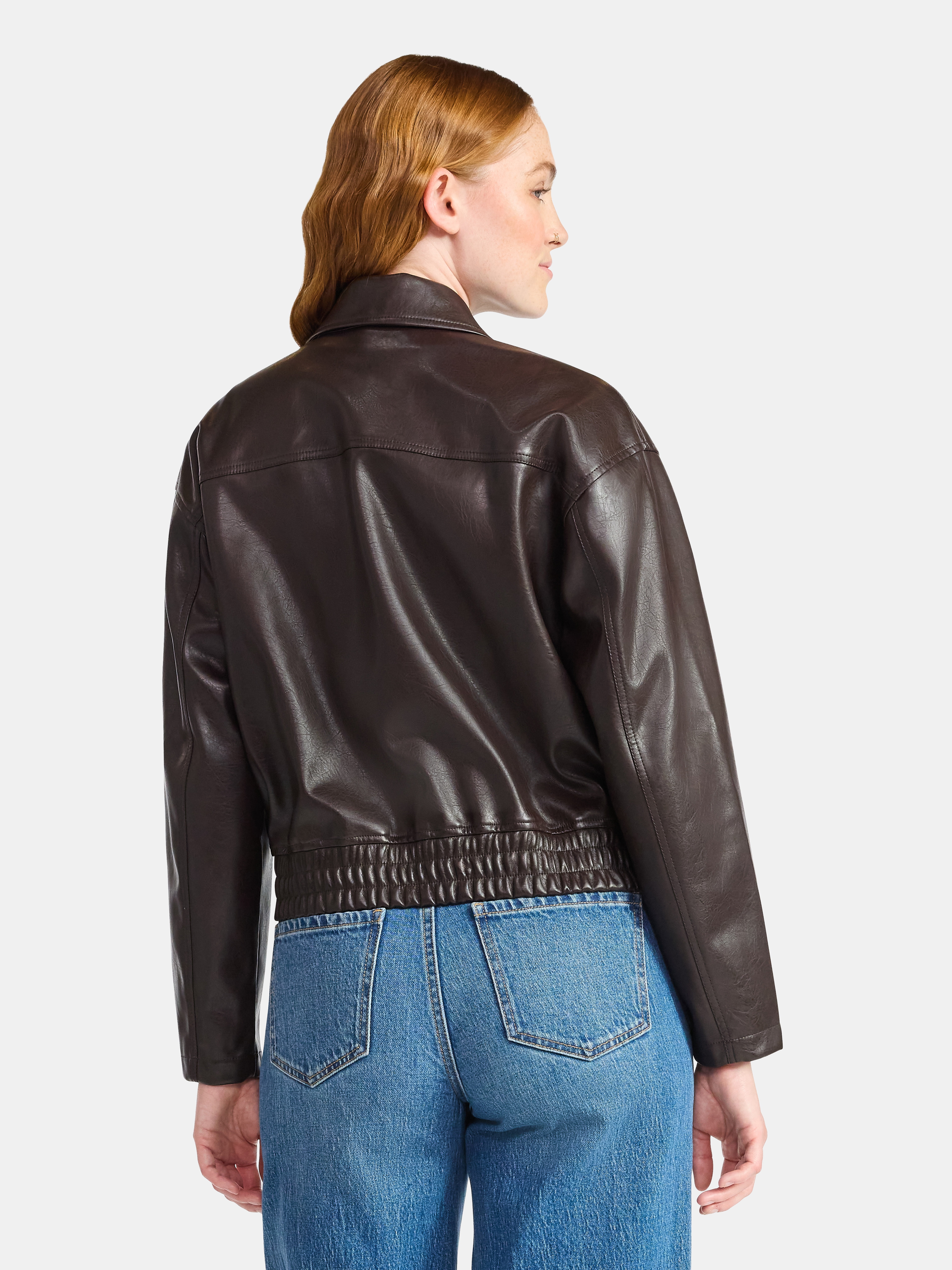 【美品】tostalgic clothing leather jacket Time and Tru Women's Faux Leather Zip Jacket, Midweight, Sizes XS